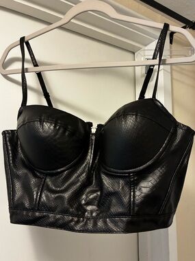 Faux Snake Skin Black Leather Zippered Corset Top